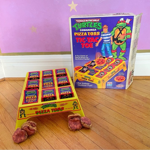 TMNT Cowabunga Pizza Toss Tic Tac Toe 1991 Ramco Very Rare Complete Original Box - Picture 2 of 16